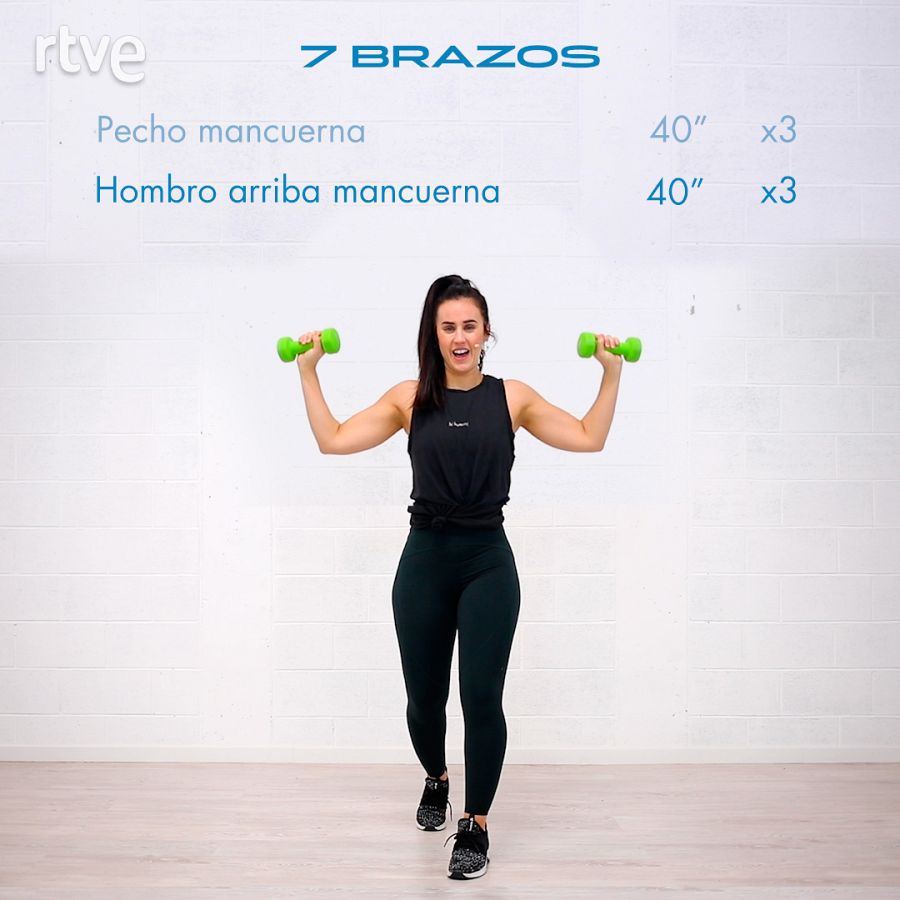 Reto 3. Tercera semana. Ejercicio de brazos: hombro arriba mancuerna