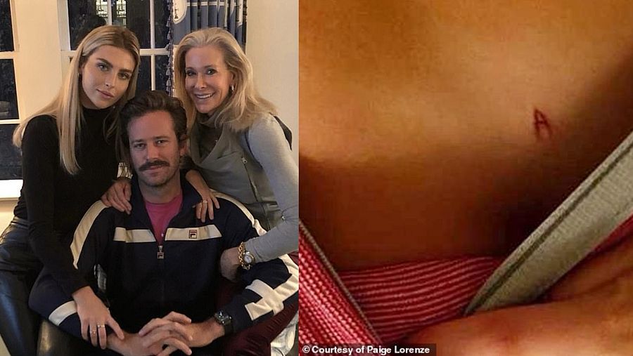 Paige Lorenze conoció a la madre de Armie Hammer (Izquierda). La joven cedió al Daily Mail la imagen de la 'A' que Armie Hammer "grabó en el costado durante uno de sus juegos".