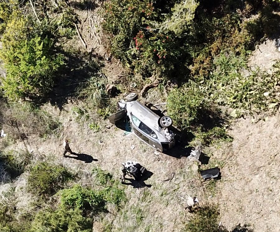 El coche de Tiger Woods visto desde arriba