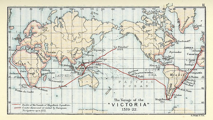 Recorrido de la Nao Victoria de 1519 a 1522.