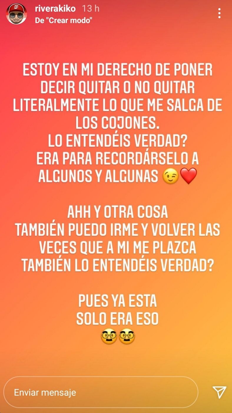Captura de una de las historias del Instagrm de Kiko Rivera