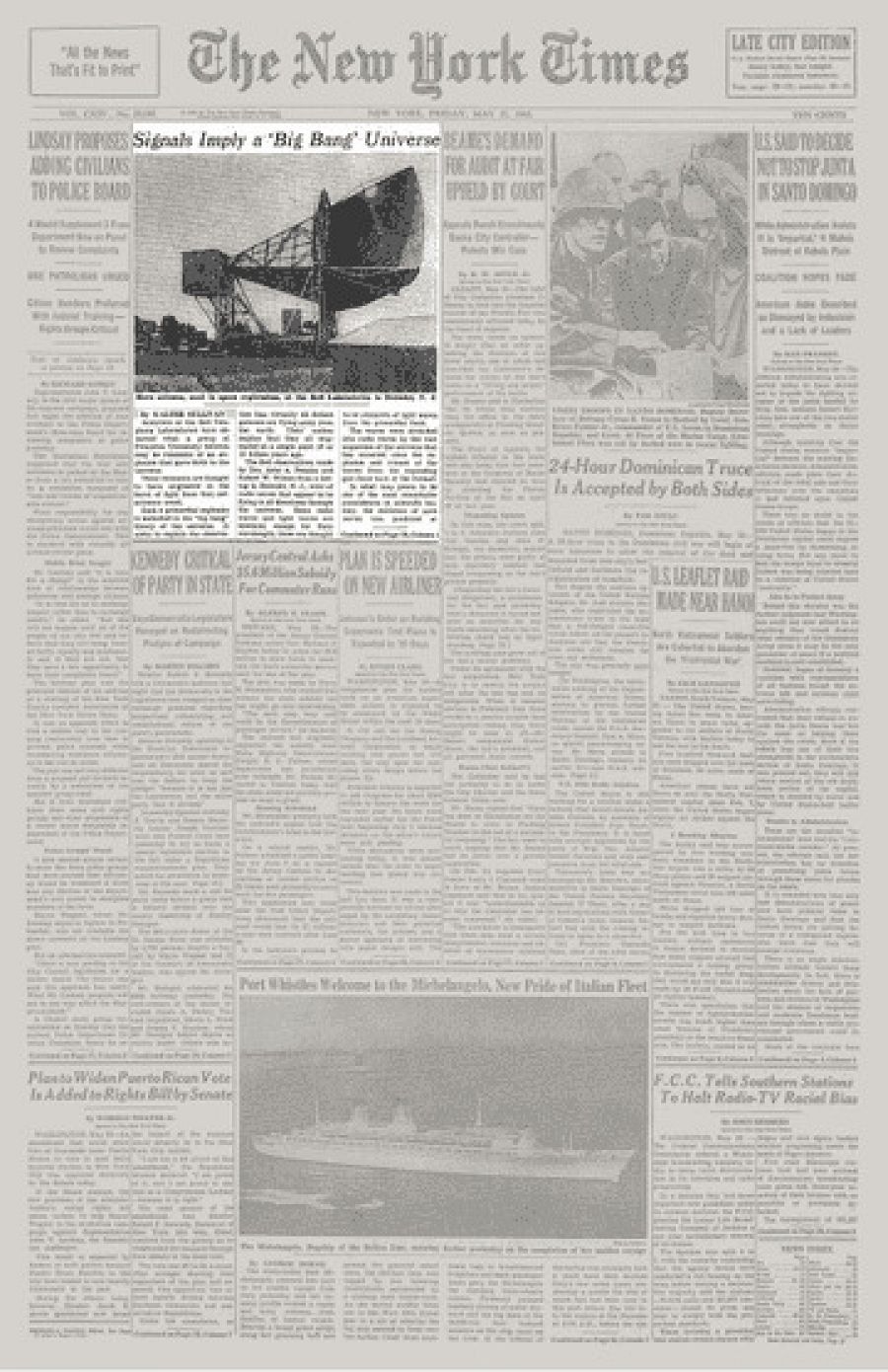 Artículo del New York Times publicado en el año 1965 de Big Bang