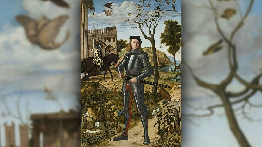 Cuadro titulado "Joven caballero en un paisaje"