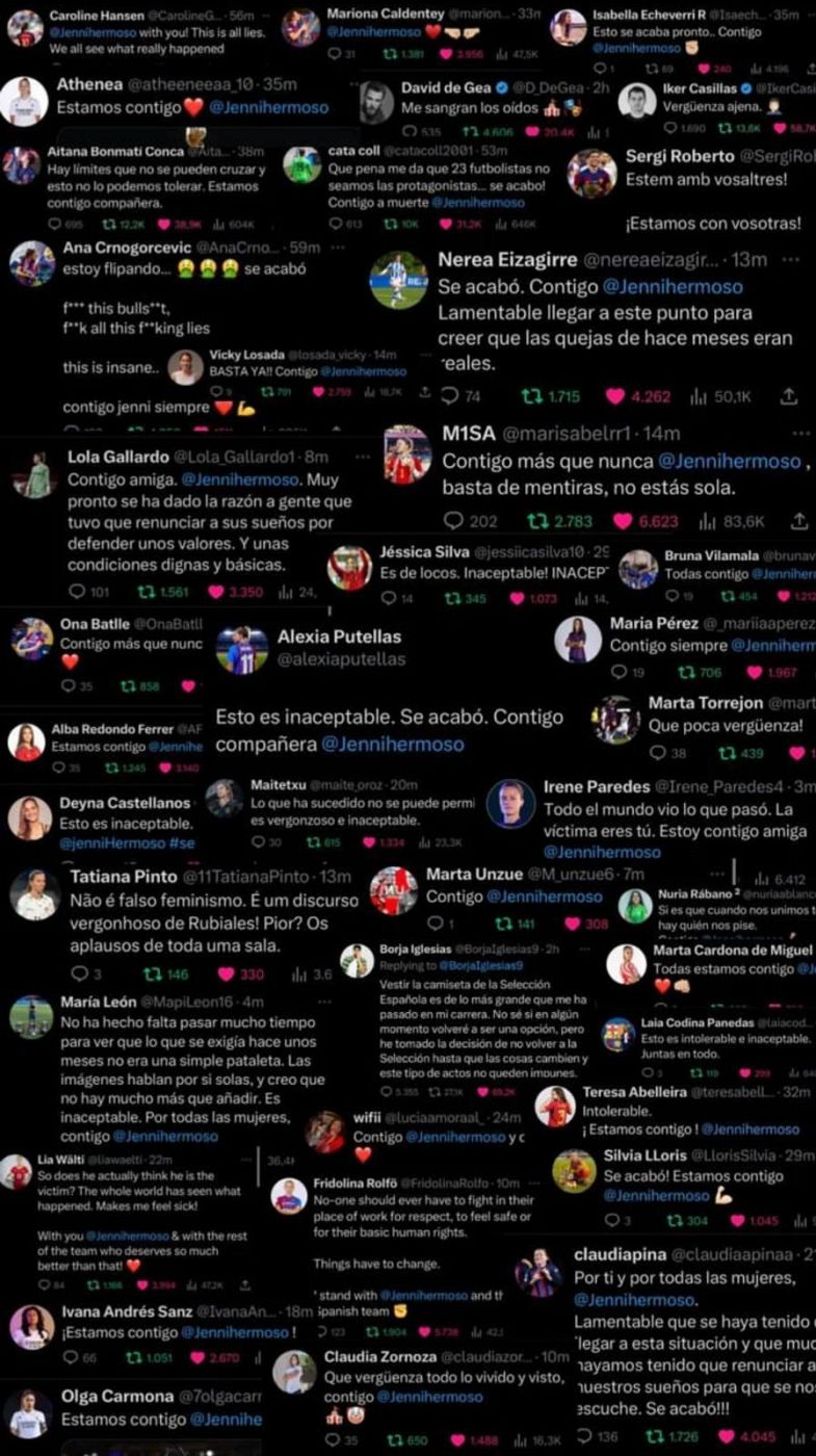 Les jugadores i jugadors espanyols reaccionen als arguments de Luis Rubiales sobre el petó a Hermoso