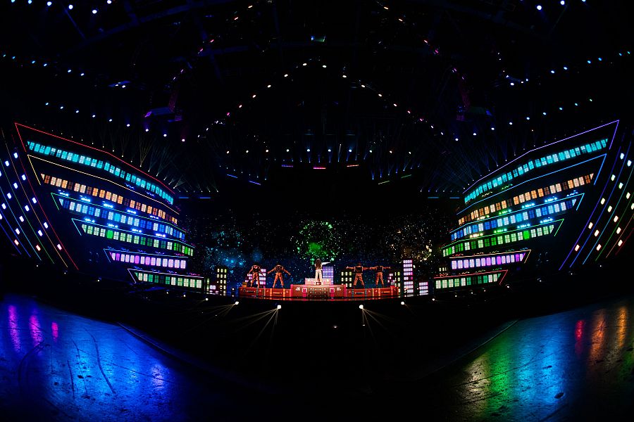Plano general del escenario de Eurovisión Junior 2023 durante el ensayo de España