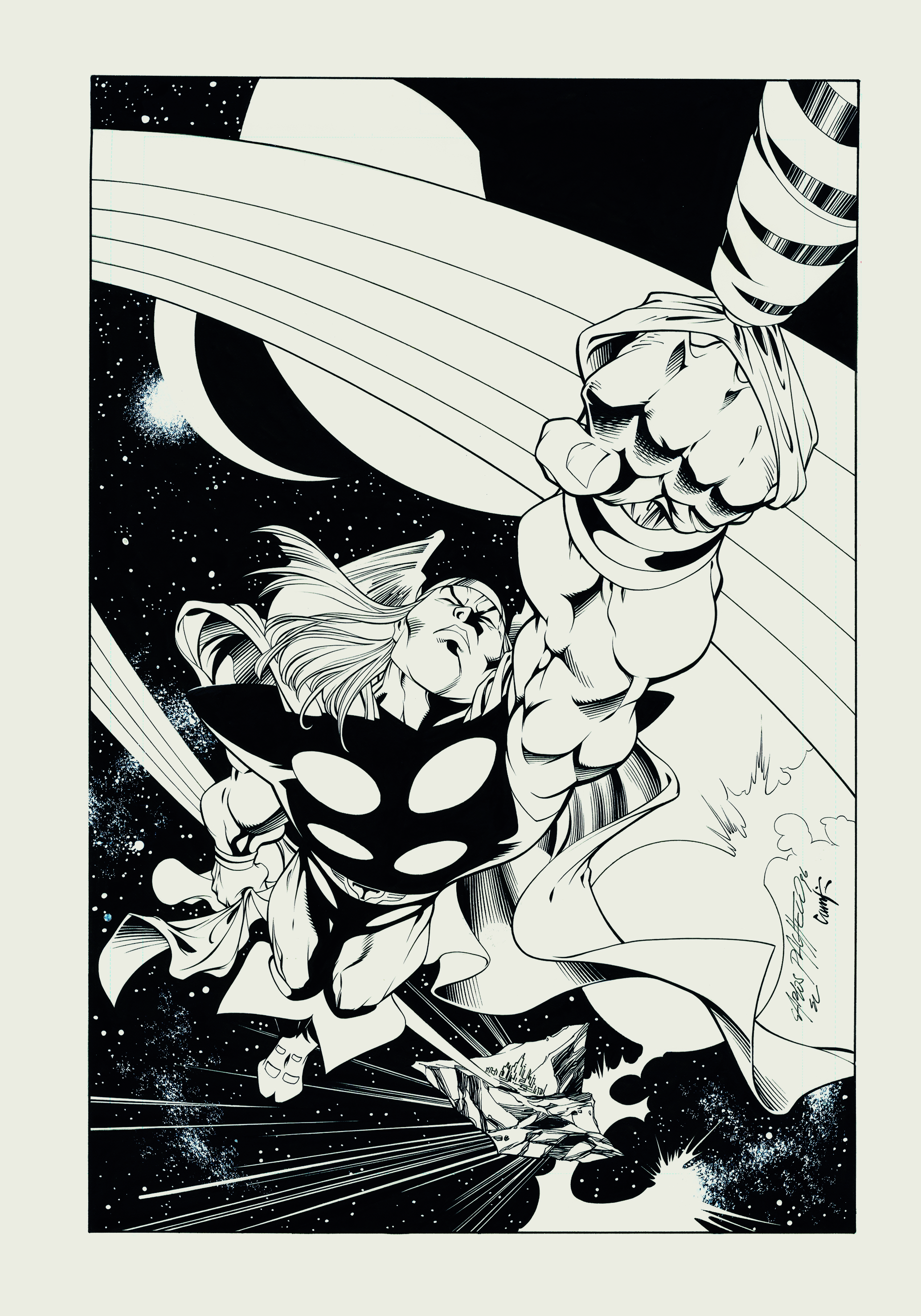 CARLOS PACHECO THOR: THE LEGEND PIN UP, NÚM. 1 Marvel Comics, EE. UU., 1996 Página interior Tinta, lápiz y gouache sobre cartulina 435 x 280 mm Colección privada