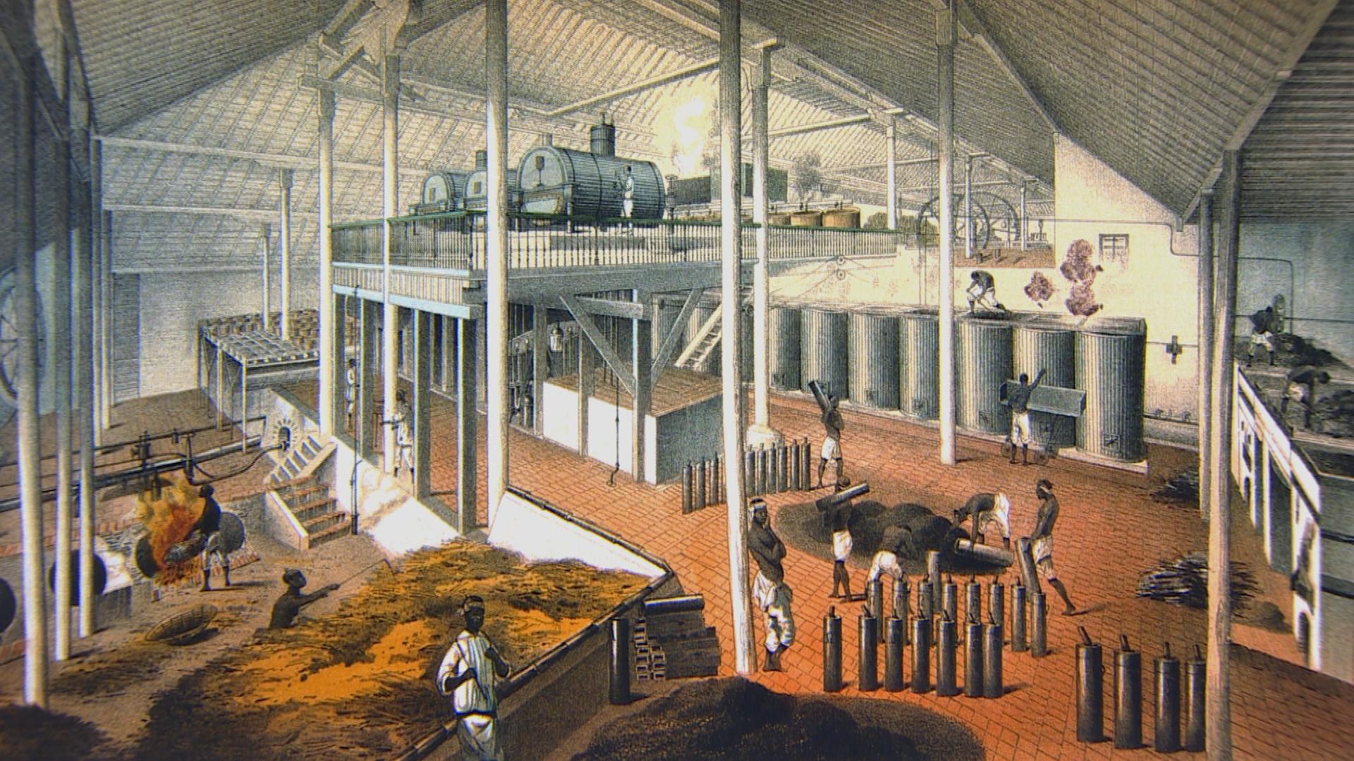 Casa de Calderas del Ingenio Asunción. Dibujo de Eduardo Laplante