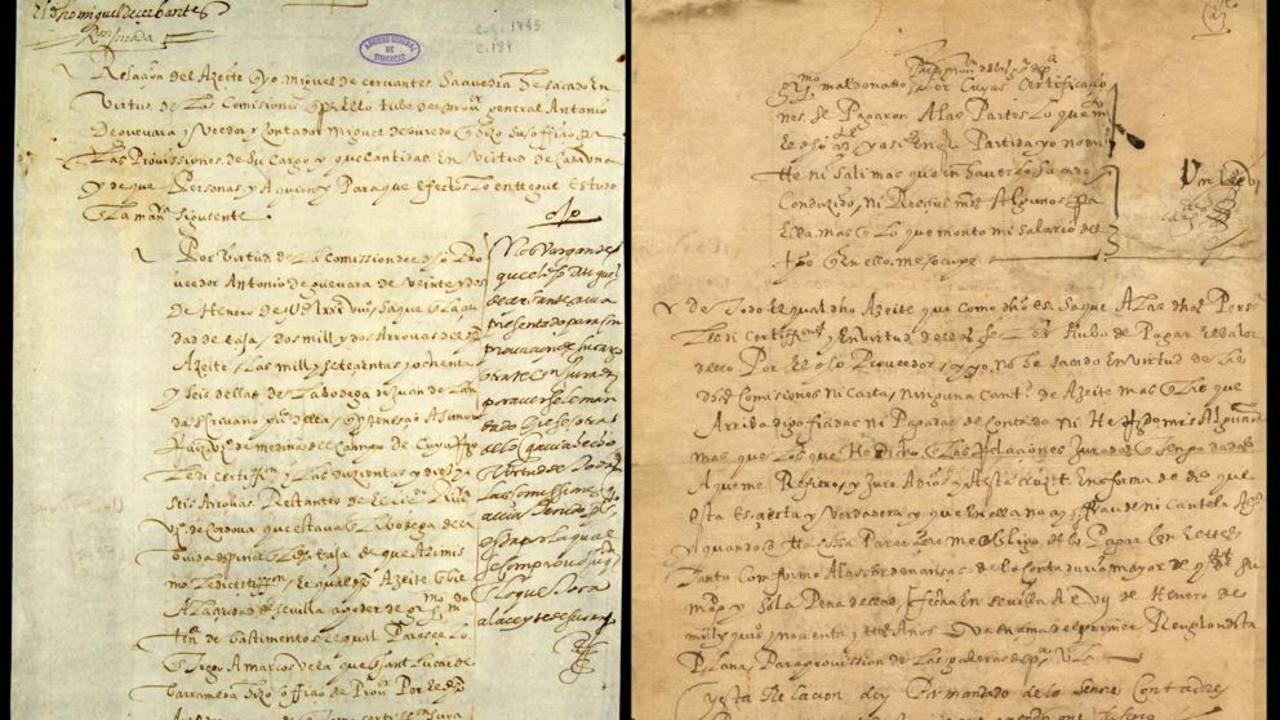 Documento autógrafo de Cervantes de Filadelfia (derecha), y su otra mitad que está en el Archivo de Simancas.|EFE Documento autógrafo de Cervantes de Filadelfia (derecha), y su otra mitad que está en el Archivo de Simancas.|EFE