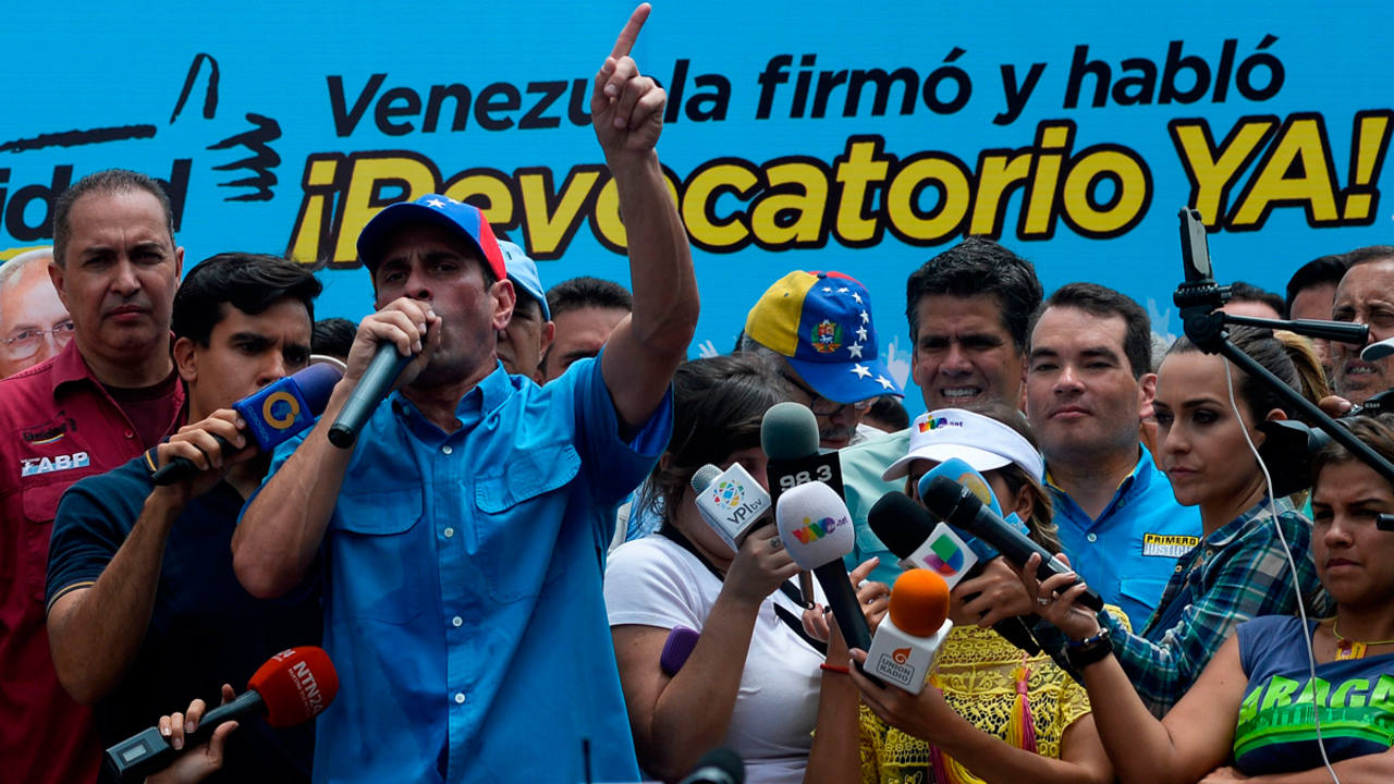  El excandidato presidencial y opositor Henrique Capriles durante la manifestación en Caracas. 