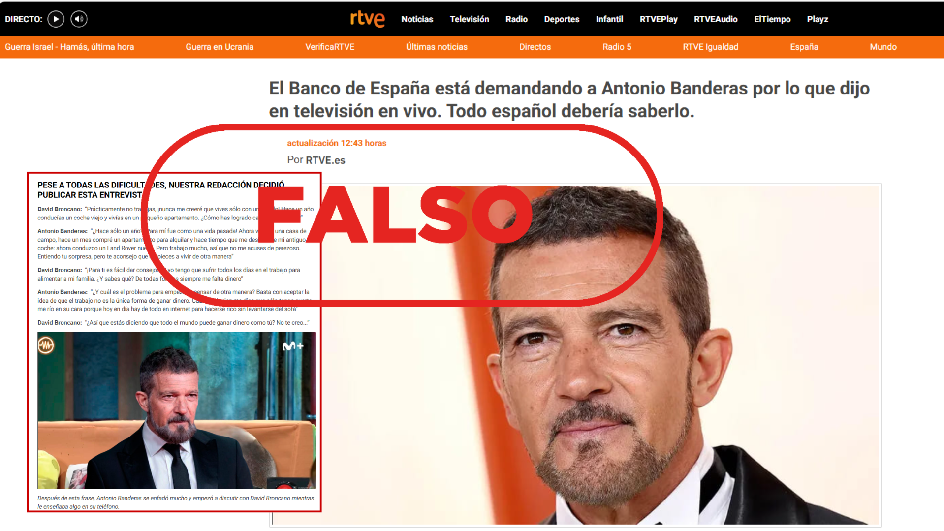 RTVE will not broadcast this fake interview with Antonio Banderas