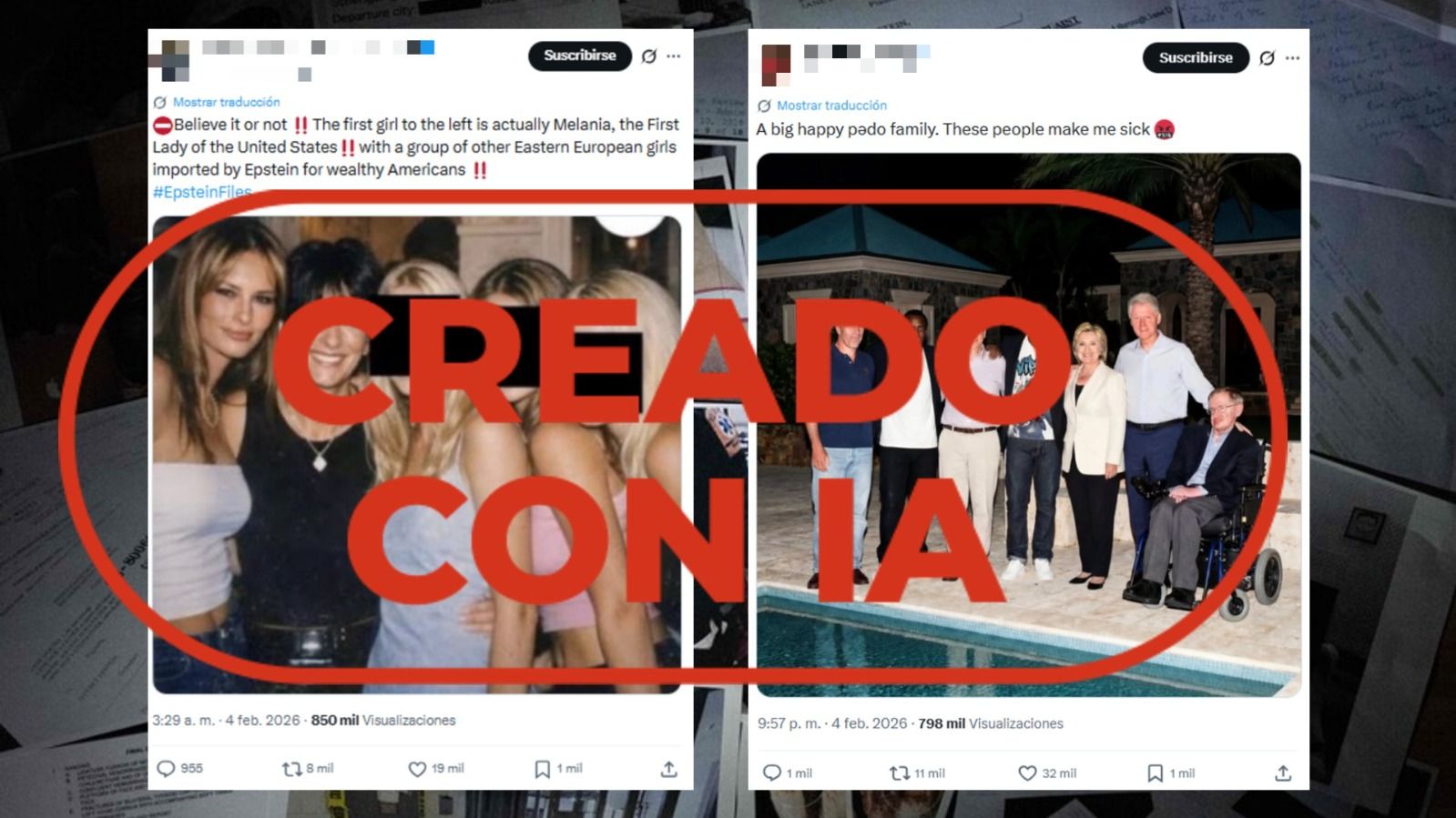 Caso Epstein: fotos de Melania, Clinton y Hawking creadas con IA