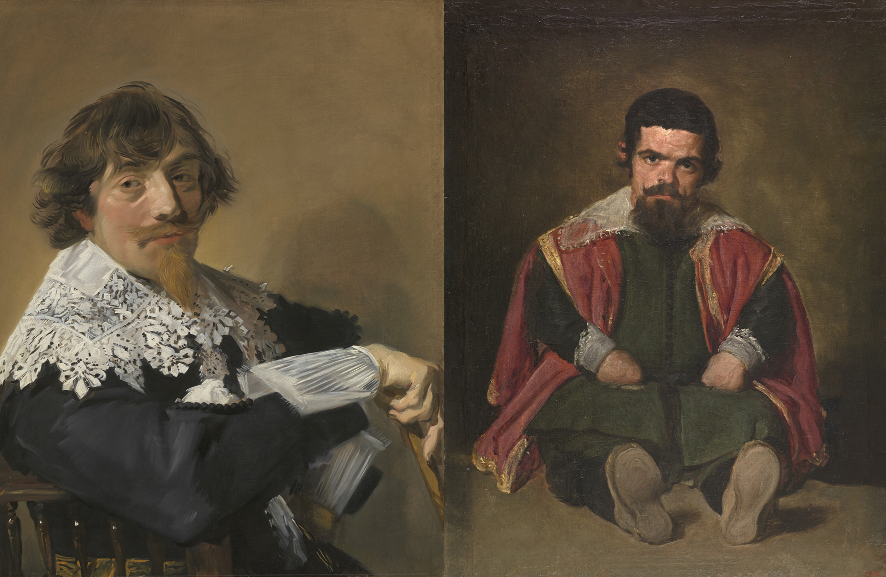 (I):'Retrato de un hombre' Frans Hals, 1635, Rijksmuseum. (D): 'El bufón el Primo', Diego Velázquez, 1644, Museo Nacional del Prado.