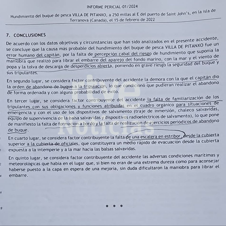 Informe pericial sobre el buque de pesca Villa de Pitanxo