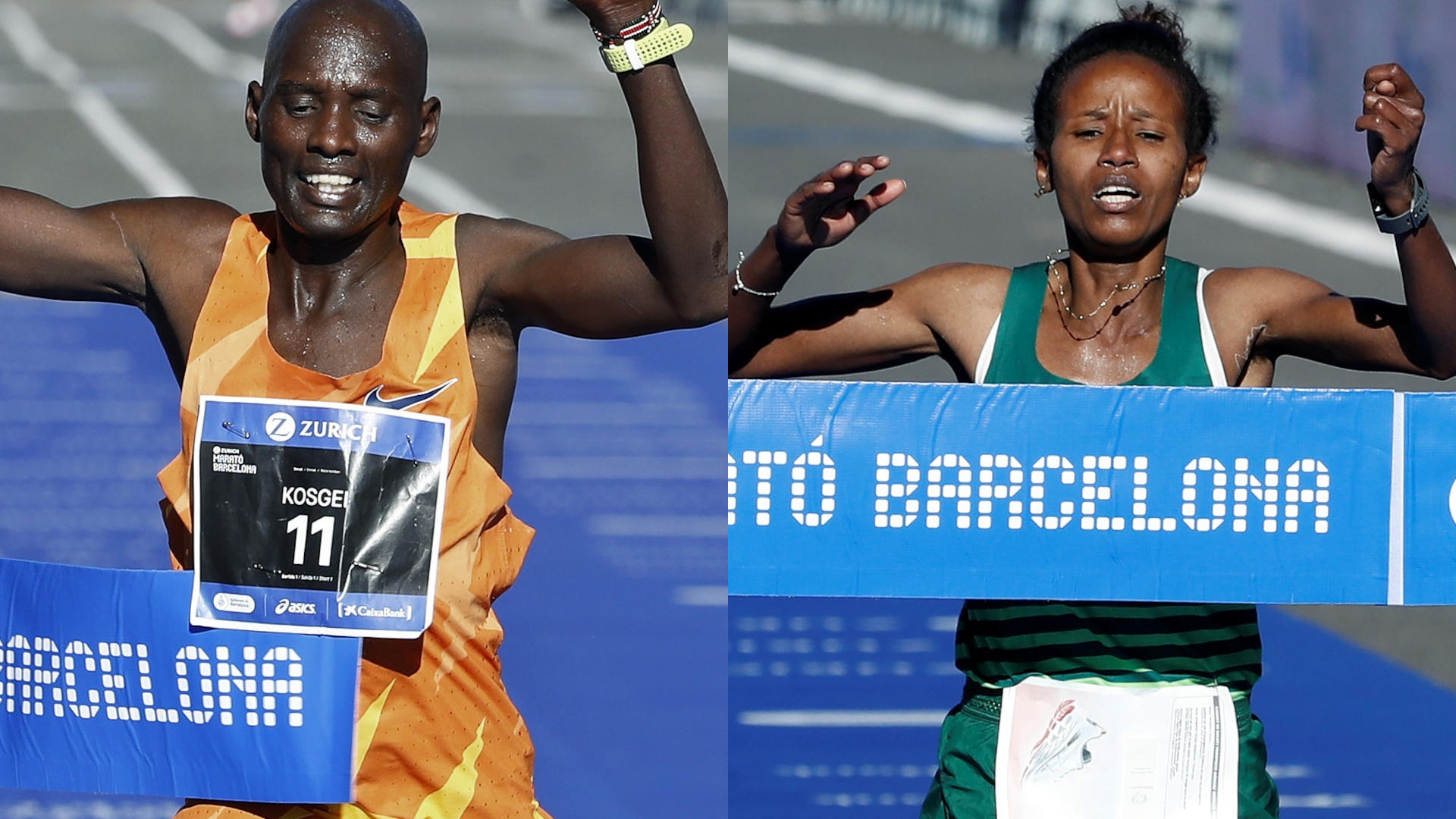 Fotomontaje de los dos ganadores de la maratón de Barcelona 2021: Samuel Kosgei (izq) y Tadu Teshome