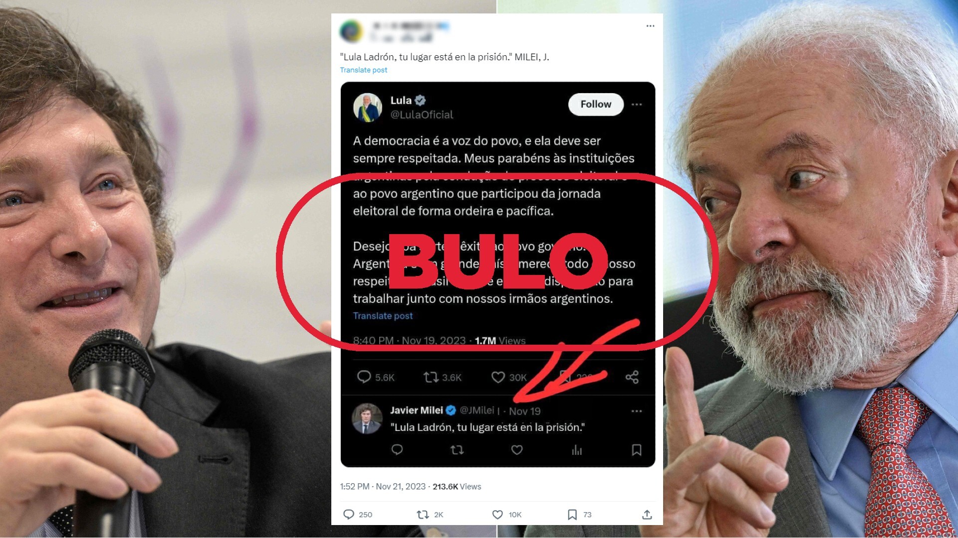 Este mensaje de Milei insultando a Lula es un montaje