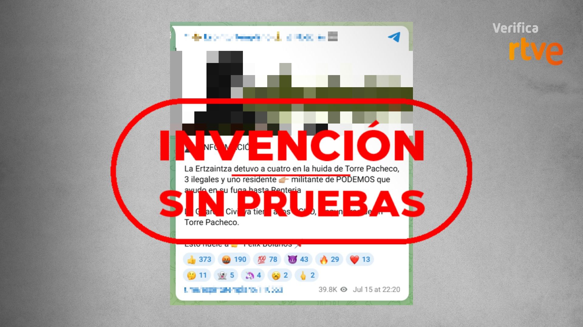 Mensaje de Telegram que difunde sin pruebas que hay un militante de Podemos entre los detenidos por la agresión