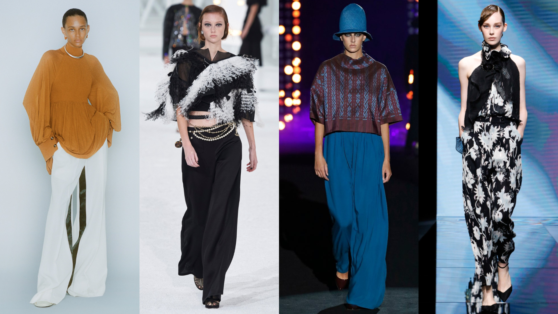 Modelos desfilando con pantalón en la pasarela