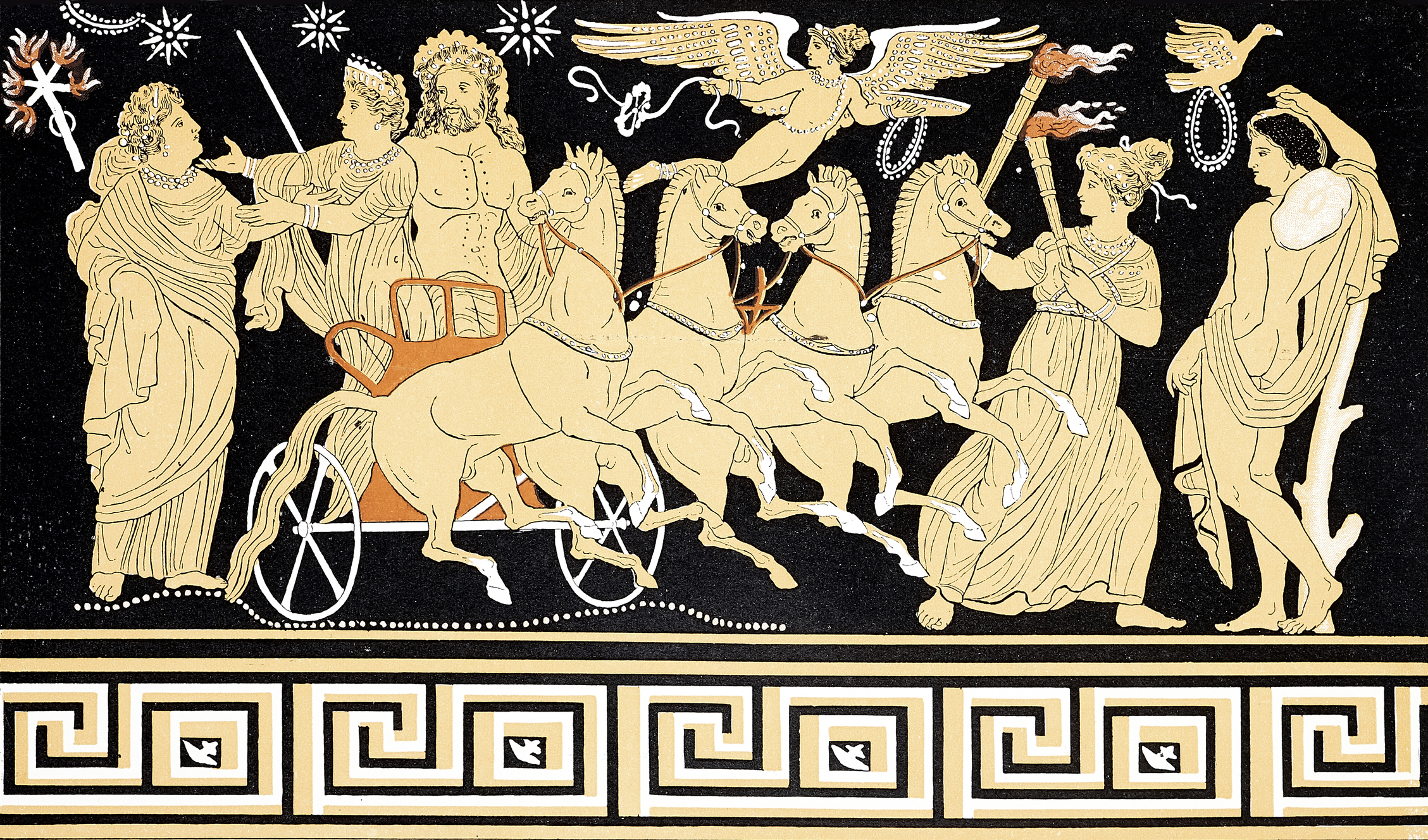 Perséfone descendiendo al inframundo arrastrada por Hades