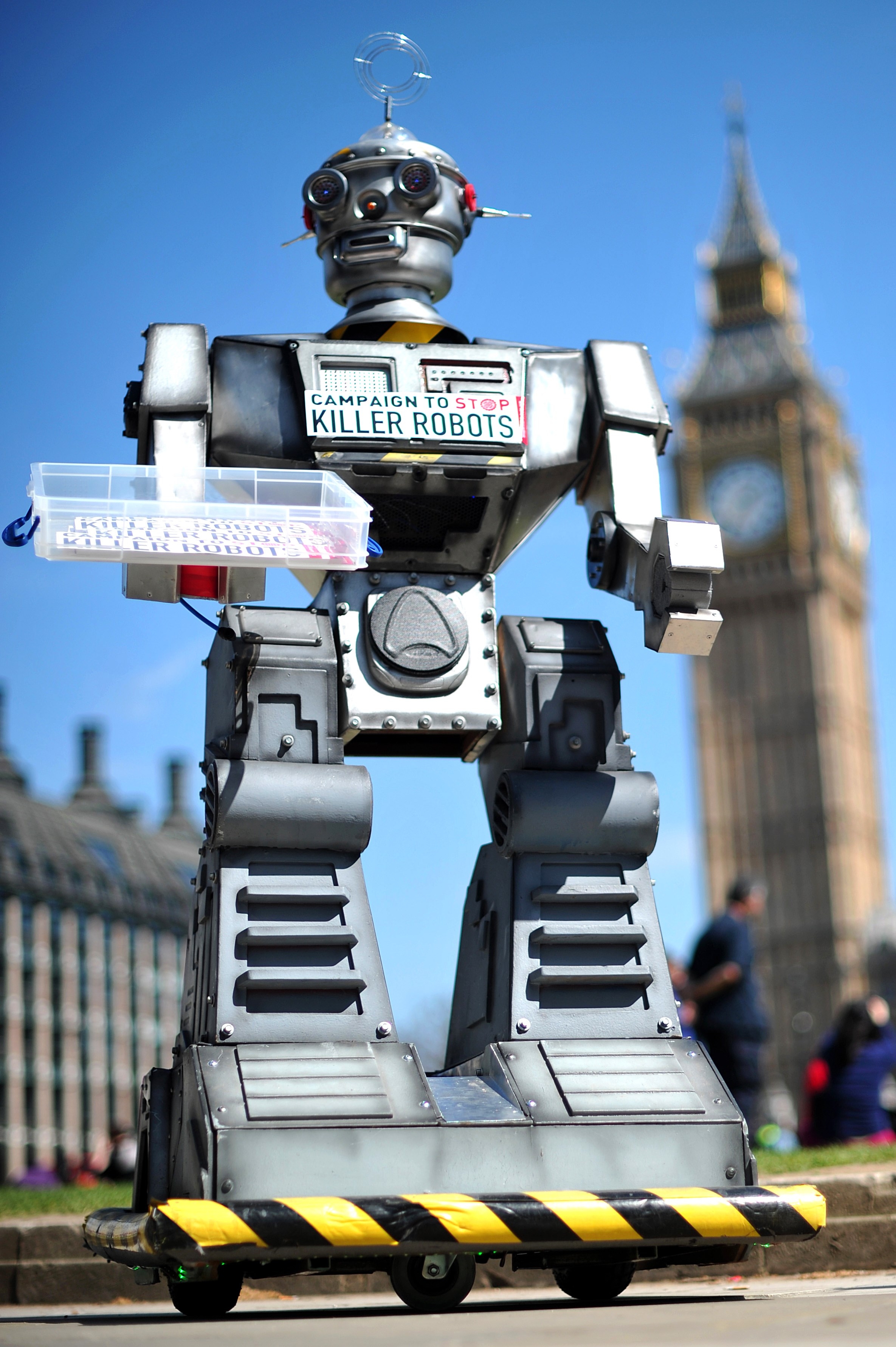 Un "robot asesino" presentado en la campaña de 2013 en Londres contra la aplicación de la inteligencia artificial en las armas