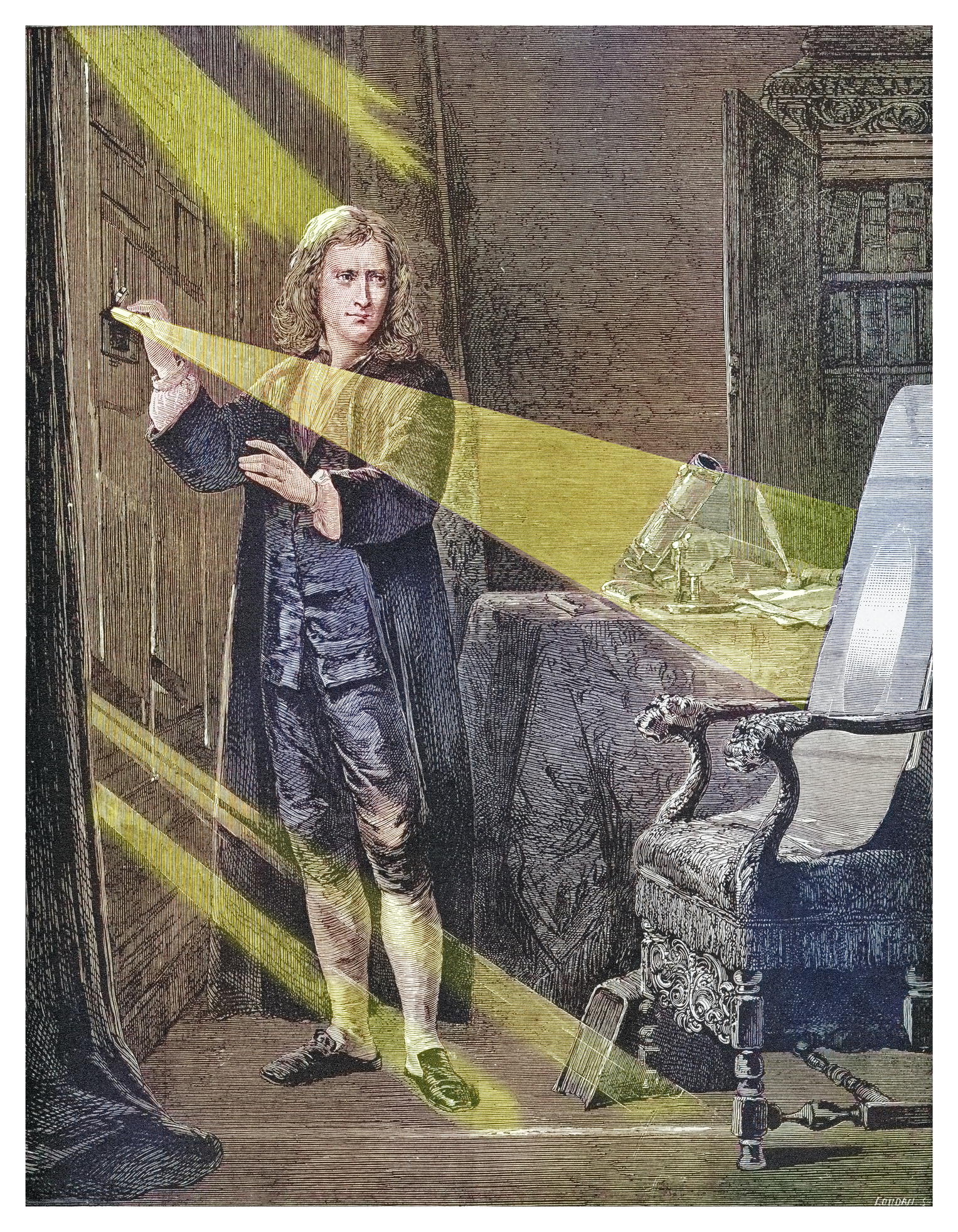 Sir Isaac Newton analysing the ray of light - English mathematician, physicist, astronomer, theologian