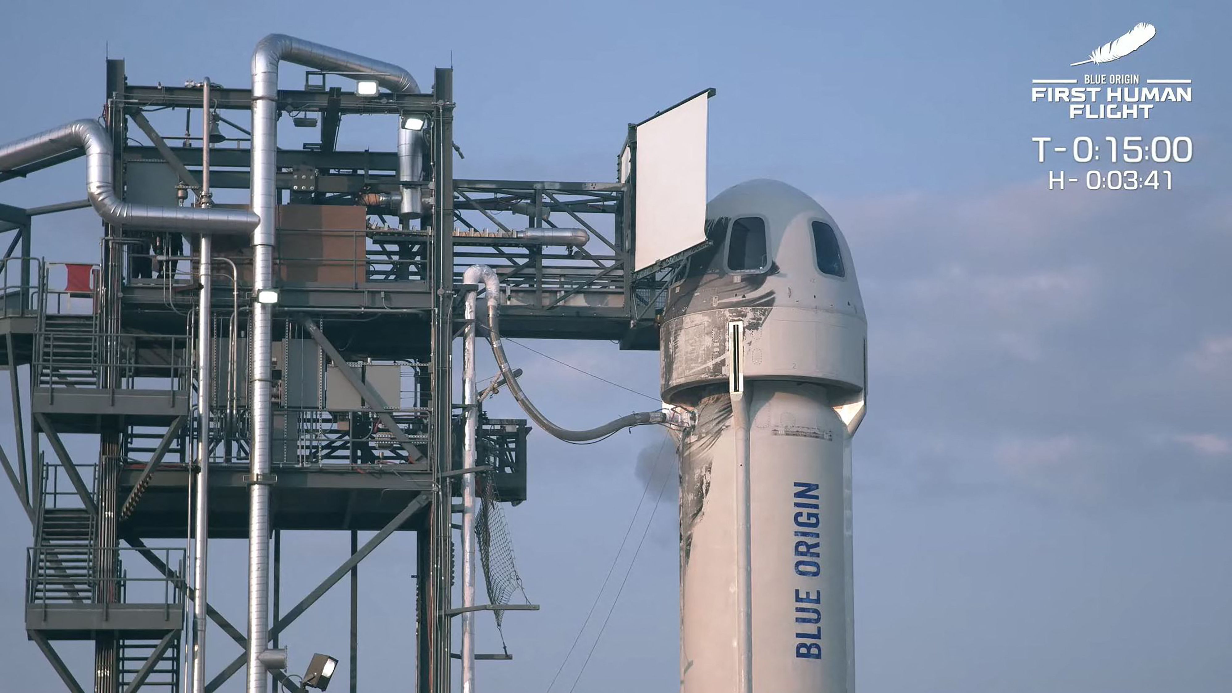 Últimos momentos antes del despegue de la nave de Jeff Bezos