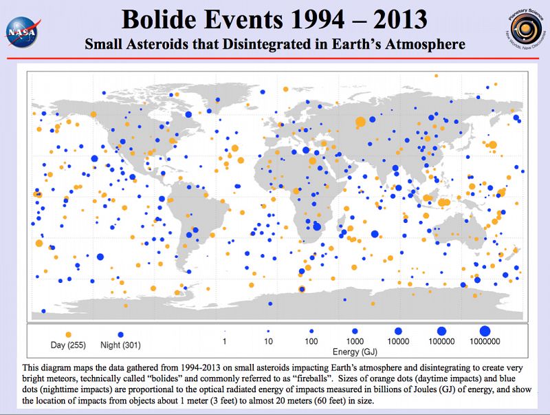 El mapa de dónde caen los meteoritos en la Tierra
