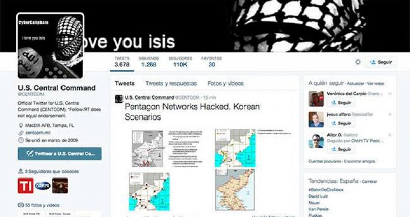 Unos hackers supuestamente vinculados al EI atacan el Twitter del Mando Central del Pentágono