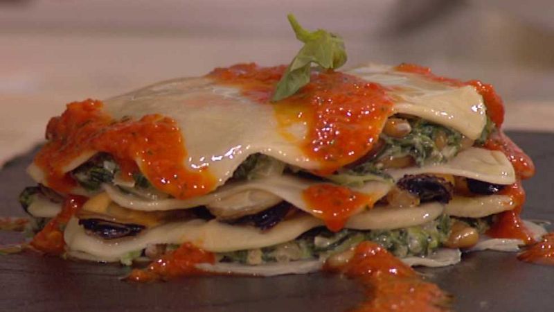 Lasaña de mejillones y espinacas