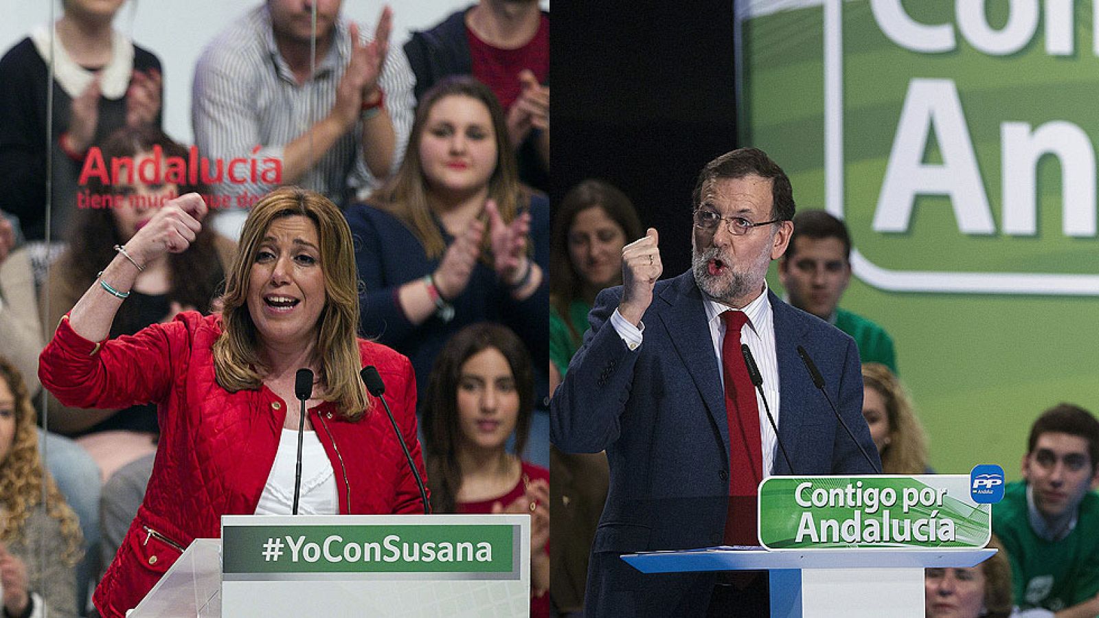 Rajoy cree que votar a IU, Podemos, UPyD y C's es votar al PSOE y Díaz dice que "está de los nervios" | Ver