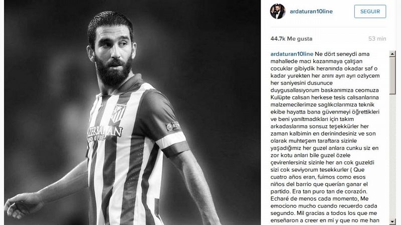 Arda Turan se despide del Atlético: "Todos estáis en mi corazón"