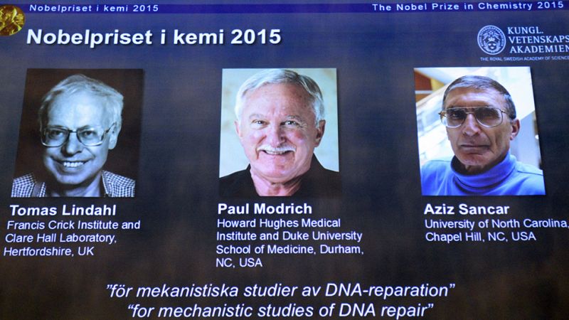 Tres investigadores ganan el Nobel de Química por sus estudios sobre la mecánica de reparación del ADN