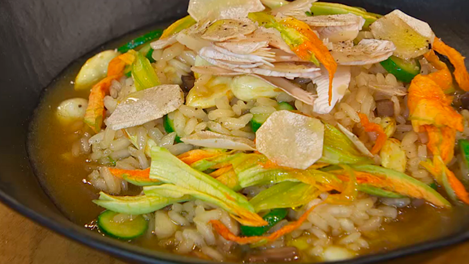 Arroz de calabacín y almendras de leche