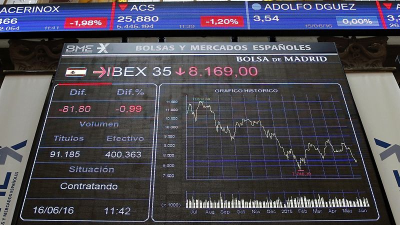 El IBEX 35 baja un 0,62% arrastrado por el temor de los mercados a una posible salida del Reino Unido de la UE