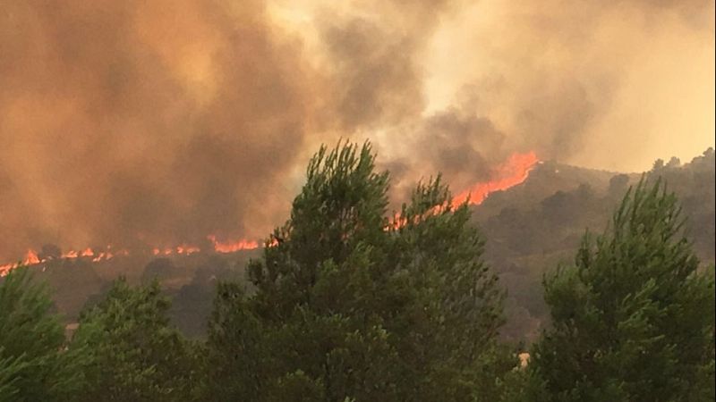 El viento racheado dificulta la extinción del incendio declarado este jueves en Liétor, en Albacete