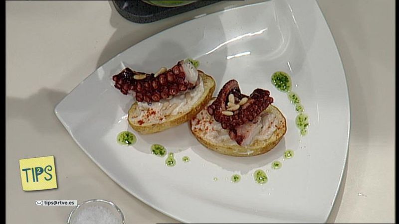 Receta de Pulpo a la plancha sobre zocalo de patatas ali-oli