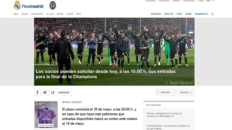 El Real Madrid abre el plazo para solicitar entradas para la final