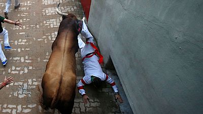 Tercer encierro muy r�pido con un toro adelantado de Puerto de San Lorenzo