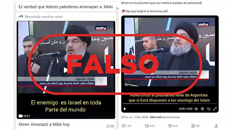El líder de Hezbolá no amenaza a Javier Milei en este vídeo, es falso