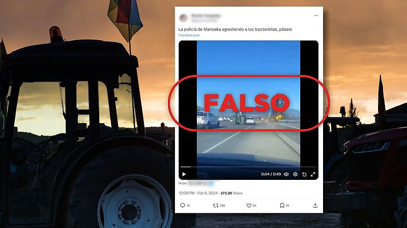 No es un coche de Policía 'agrediendo' a un tractor en la protesta de agricultores de España, es Canadá en 2023