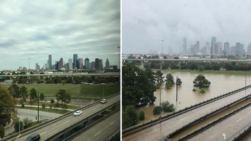 El antes y el después en Houston tras el paso del huracán Harvey