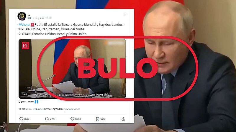 Putin no ha hablado de una "tercera guerra mundial" tras el ataque de Irán a Israel, es un bulo