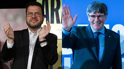 Los candidatos de ERC, Pere Aragon�s, y de Junts, Carles Puigdemont, este s�bado