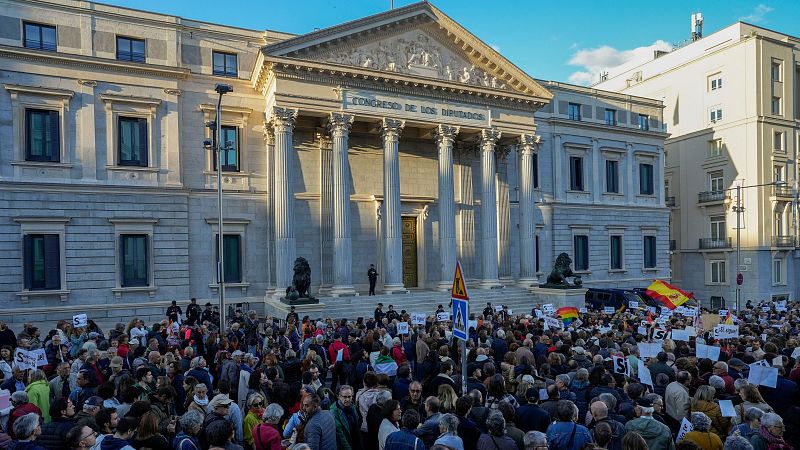 Manifestacin en Madrid "por amor a la democracia" tras la decisin de Snchez de reflexionar sobre su futuro