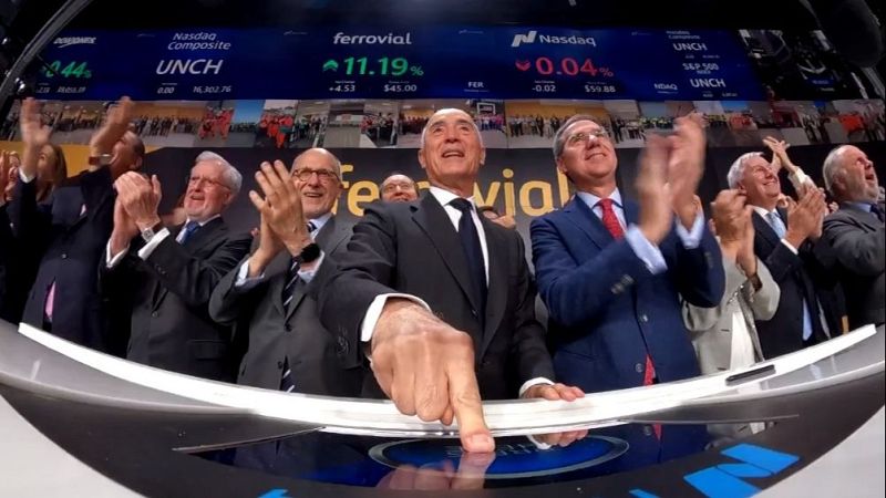 Ferrovial toca la campana del Nasdaq en Nueva York para debutar en el parqué estadounidense