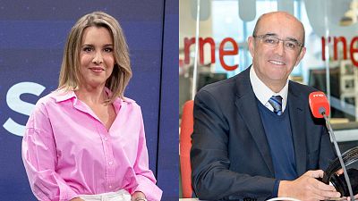 Los periodistas de RTVE Ana Ibez y Pepe Lpez-Terradas, Antenas de Plata 2024