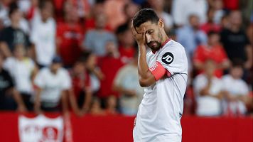 Sevilla's Jesus Navas celebrates a goal during their Spanish First Division soccer match aganist Athletic Bilbao in Bilbao