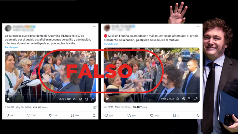 Este vídeo no muestra a Javier Milei aclamado por los españoles, es falso