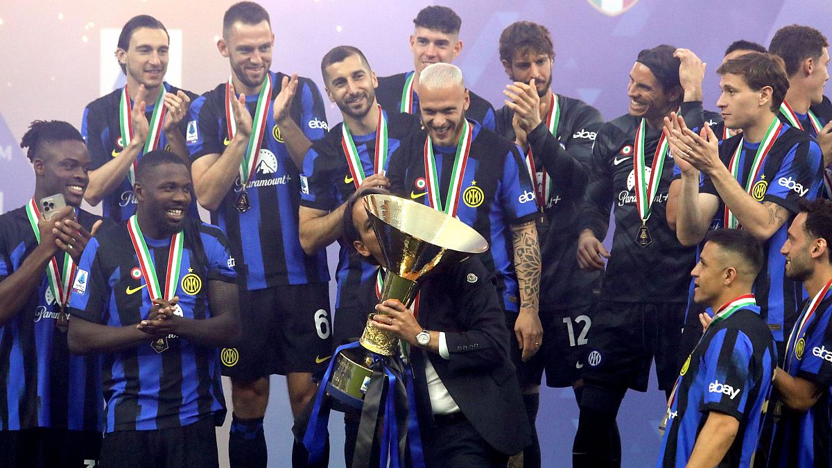 La plantilla del Inter de Miln celebra el ttulo de la Liga italiana
