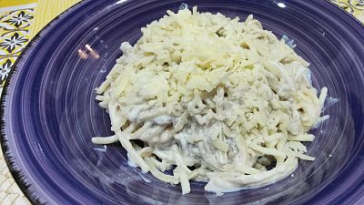 Receta de espaguetis con nata y champi�ones r�pidos y f�ciles de hacer