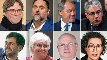 Carles Puigdemont, Oriol Junqueras, Artur Mas, Francesc Homs, Toni Comn, Clara Ponsat, Llus Puig i Marta Rovira